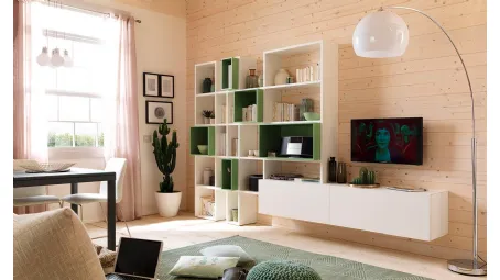 Libreria in melaminico frassino bianco e laccato Flora LV102 Moretti Compact