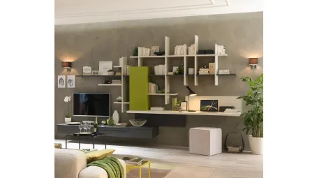 Libreria sospesa in melaminico Quarzo e laccato LV119 di Moretti Compact