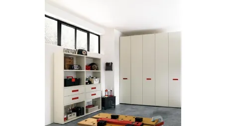 Libreria in melaminico Quarzo con maniglie in laccato Ciliegia NC308 Moretti Compact