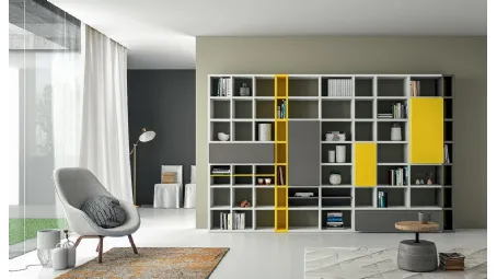 Libreria Speed P in laccato Light Grey e Giallo Zinco di Dall'Agnese