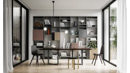 Libreria a muro Speed Up 05 in laccato Dark Grey, terracotta, Piombo e finitura Rovere di Dall'Agnese