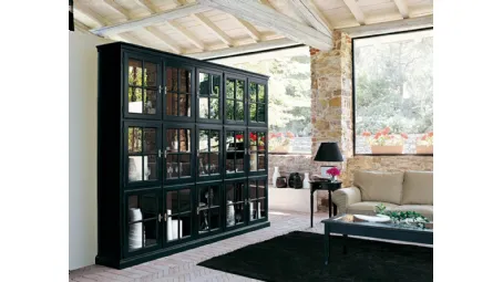 Libreria a muro Valeria in legno laccato con ante in vetro e legno di Tonin Casa