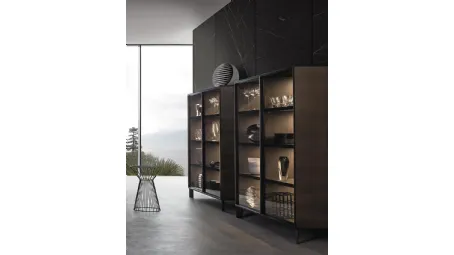 Madia alta Vetrina Frame Sideboard in legno con ante in vetro di Giellesse