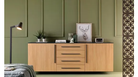 Madia dal design decorativo elegante con struttura laccata grafite LV203 di Moretti Compact