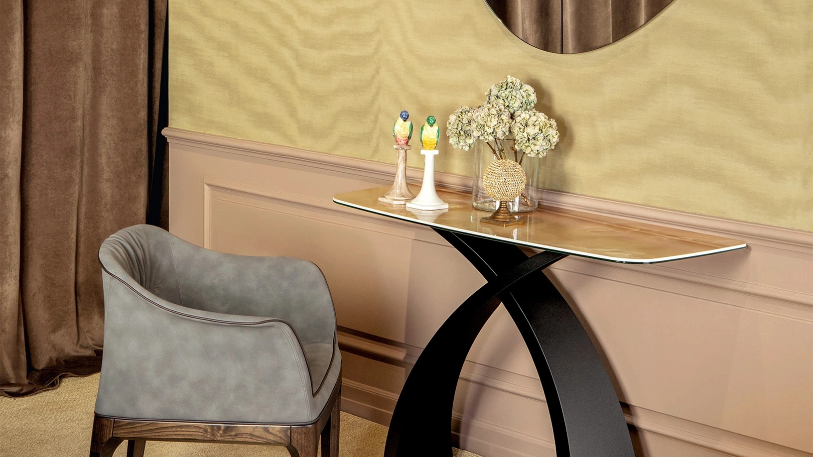 Mobile ingresso Consolle Eliseo con top in gres porcellanato e base in acciaio di Tonin Casa