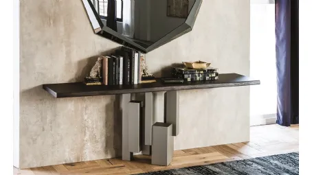 Mobile Ingresso Consolle Arpa con top in vetro e base in legno laccato curvato di Tonin Casa