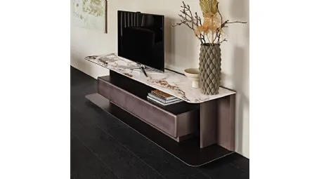 Mobile Porta Tv in legno verniciato con piano in ceramica effetto marmo Award di Cattelan Italia