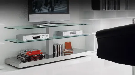 Mobile Porta Tv con ripiani in cristallo e struttura in alluminio Play di Cattelan Italia