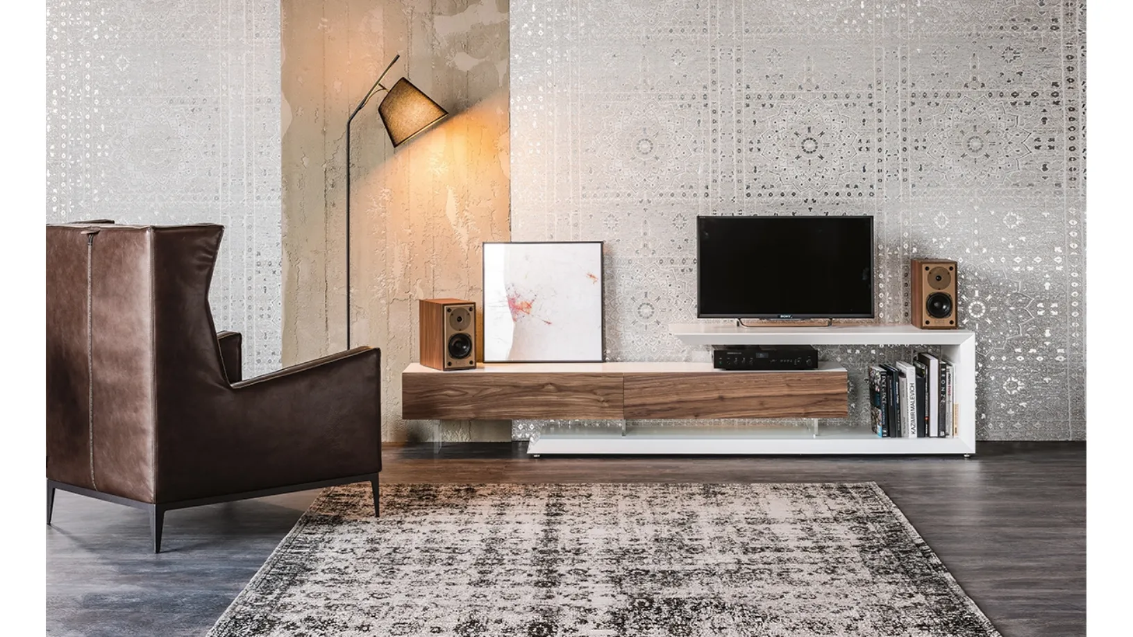 Mobile Porta Tv Link in legno laccato e Noce di Cattelan Italia