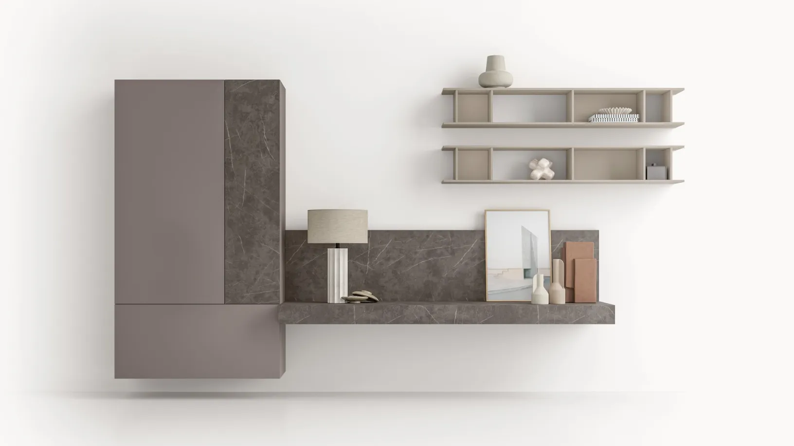 Parete Attrezzata GS304 in laccato opaco e melaminico effetto marmo grafite SantaLucia
