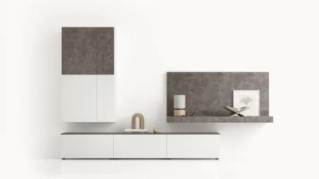 Parete Attrezzata GS307 in laccato opaco e finitura effetto marmo grafite di SantaLucia