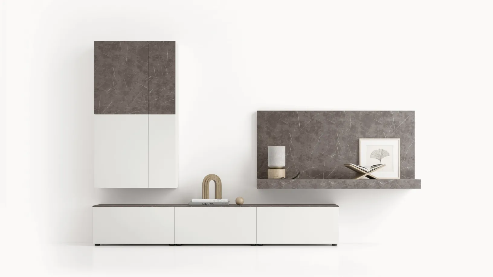 Parete Attrezzata GS307 in laccato opaco e finitura effetto marmo grafite di SantaLucia