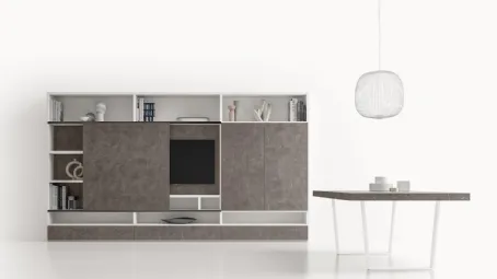 Parete Attrezzata GS314 in melaminico effetto marmo grafite e laccato bianco opaco di SantaLucia