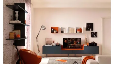 Parete Attrezzata in laccato grafite LV103 di Moretti Compact
