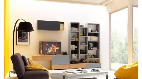 Parete Attrezzata con libreria in laccato opaco e nobilitato LV105 di Moretti Compact
