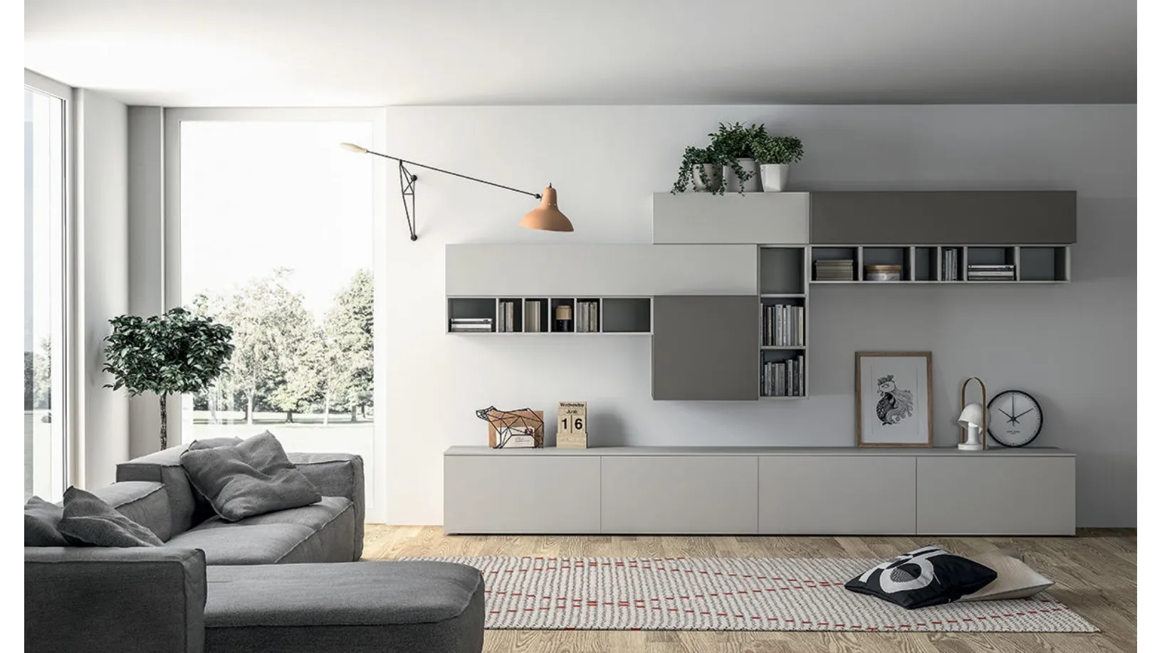Parete Attrezzata Slim Comp 89 in Light Grey e Dark Grey di Dall'Agnese