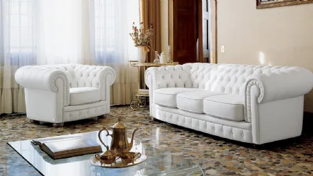 Poltrona classica in pelle trapuntata Diamant di Spagnol Salotti