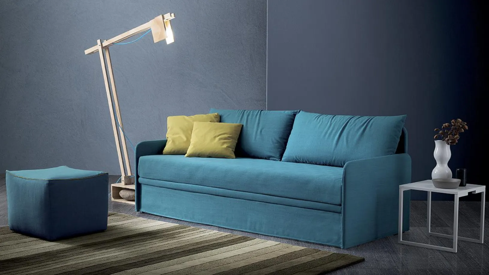 Divano lineare in tessuto trasformabile in letto con secondo letto estraibile Easy di Spagnol Salotti