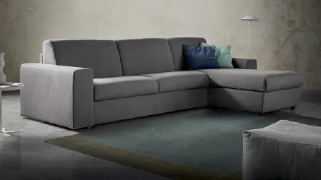 Divano Letto in tessuto con penisola contenitore Plutone di Spagnol Salotti