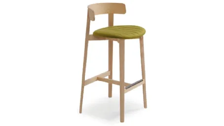 Sgabello in legno con seduta in tessuto Maya L TS di Midj