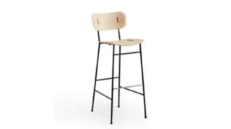 Sgabello in metallo con sedile e schienale in legno Piuma M LG di Midj