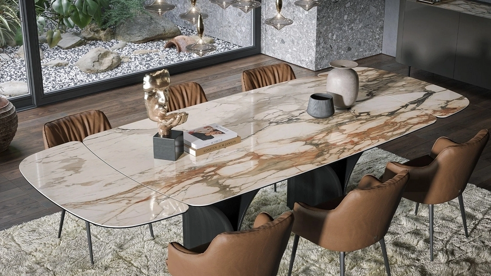 Tavolo allungabile Arco Ext in ceramica effetto marmo di Tonin Casa