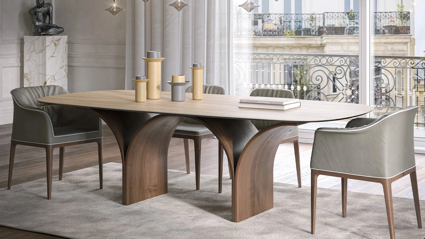 Tavolo in gres porcellanato e base in legno Arco di Tonin Casa