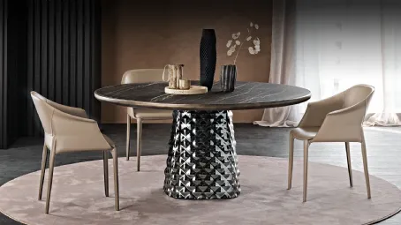 Tavolo con base in cristallo specchiato e piano in ceramica Atrium Keramik Premium Round di Cattelan Italia
