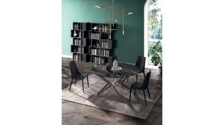 Tavolo Big Round Fisso in Cristallo Ceramica Noir Desir con base in metallo di Ozzio
