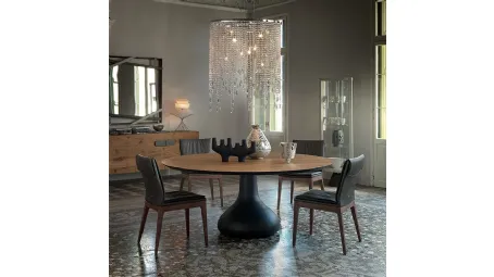 Tavolo rotondo con sostegno in alluminio nero e top in legno Bora Bora di Cattelan Italia