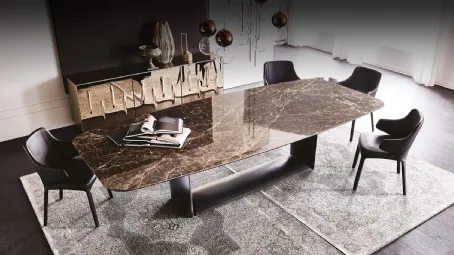 Tavolo con base in acciaio e piano in ceramica Marmi Dragon Keramik di Cattelan Italia