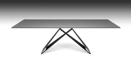 Tavolo con piano in cristallo verniciato graphite e gambe in acciaio Premier di Cattelan Italia