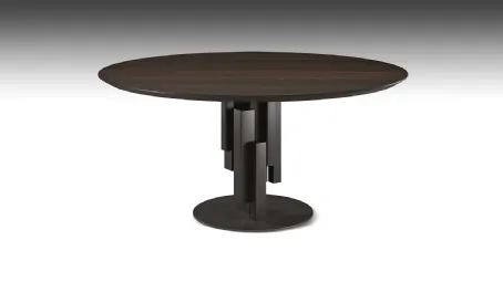 Tavolo con base in metallo e piano rotondo in legno Skyline Wood Round di Cattelan