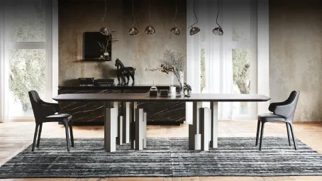 Tavolo con base in acciaio e piano in legno Skyline Wood di Cattelan Italia