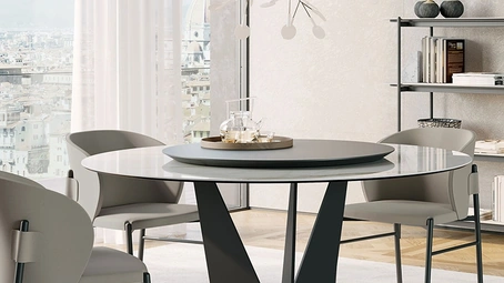 Tavolo rotondo Eiffel in gres con piano girevole in legno di Dall'Agnese