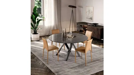 Tavolo rotondo Emisfero Fisso con top in Cristallo Ceramica Noir Desir e base in metallo di Ozzio