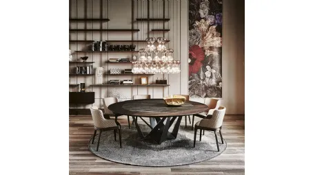 Tavolo con base in acciaio, piano in noce e ceramica Skorpio Ker Wood Round di Cattelan Italia