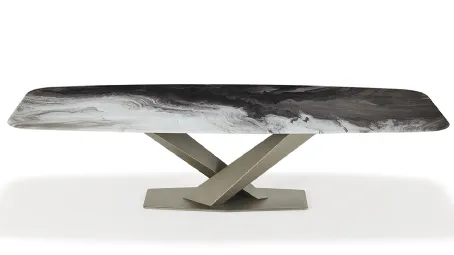 Tavolo con base in metallo e piano in ceramica Stratos Crystalart di Cattelan Italia